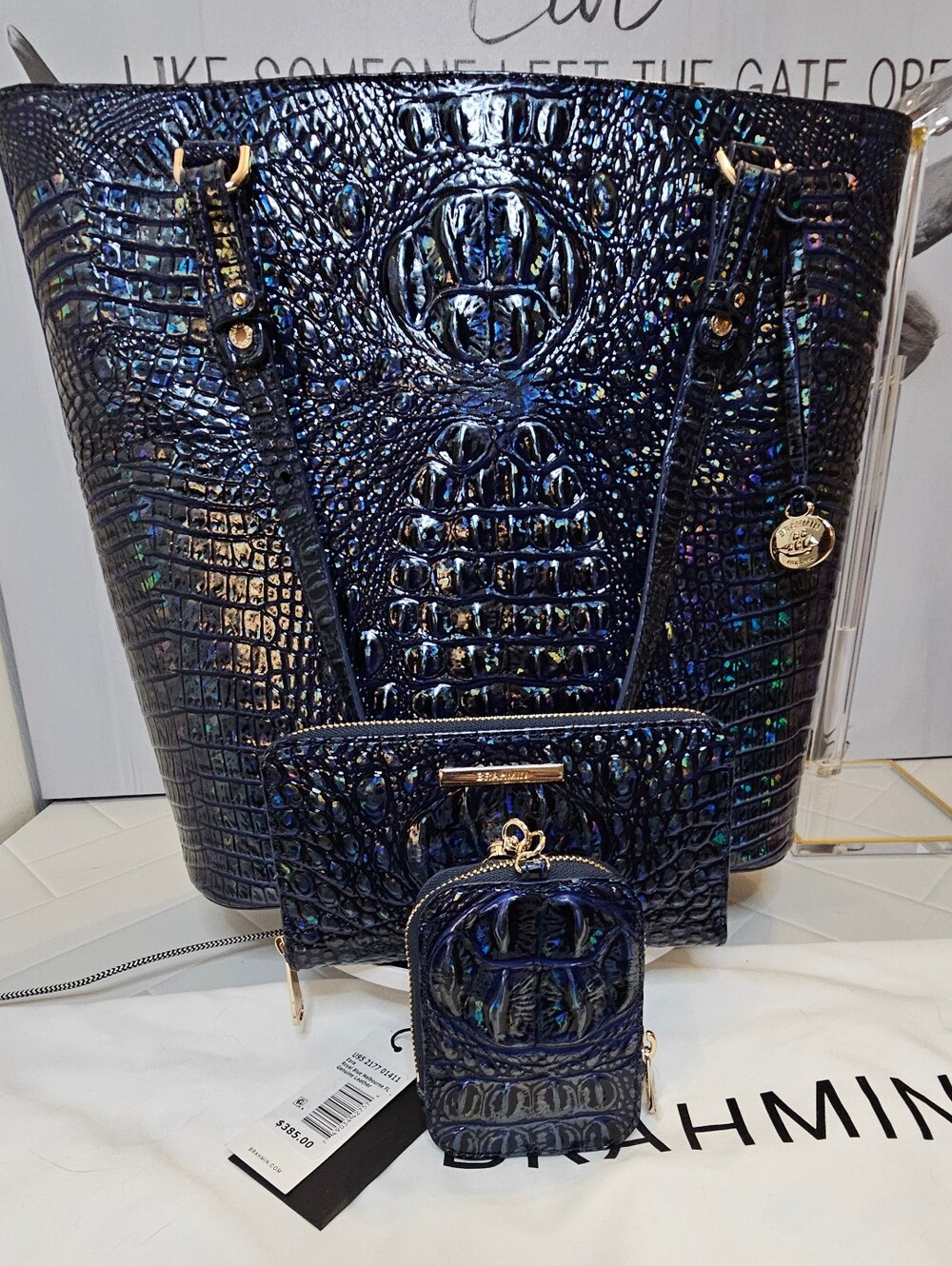 Brahmin Ezra Royal Blue Melbourne Tote Suri Wallet & Katelyn 3pc Set Perfect Eye